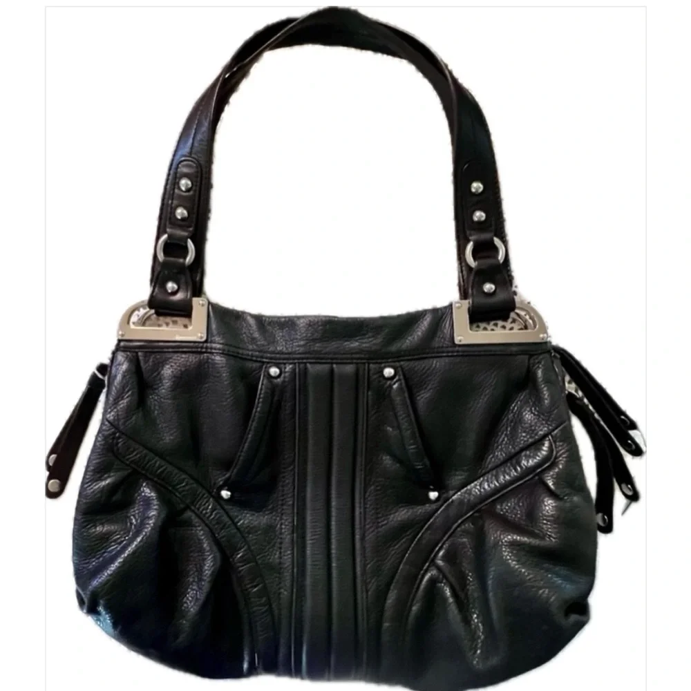 B.MAKOWSKY 100% Luxury Leather Black with Silver Hardware Animal Print Interior